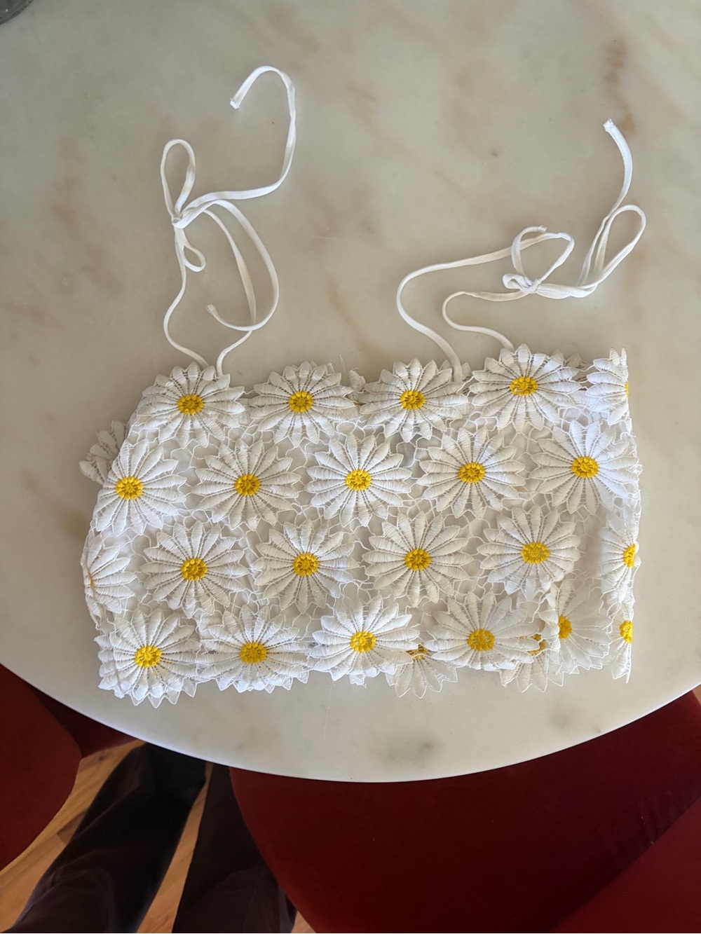Forever 21 White Crochet Tank with Yellow Floral Accents